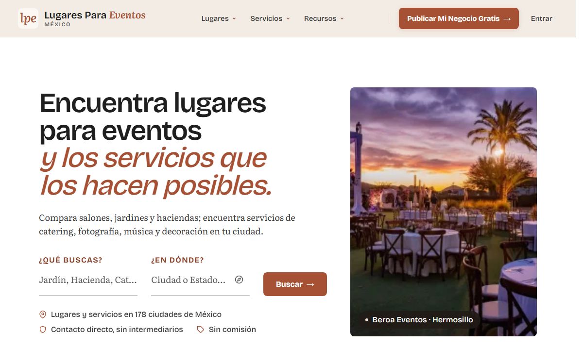 Página de inicio de Lugares Para Eventos